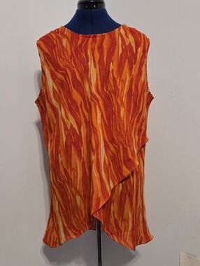 Vintage Orange Flame Print Asymmetrical Tank Top Size 3X